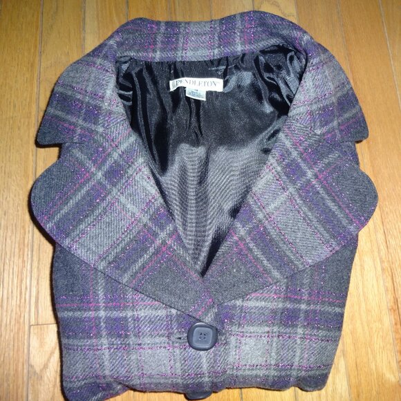 Pendleton Women's Wool 3-Button Peacoat Gray Purple Plaid - Size 18 - Picture 2 of 5